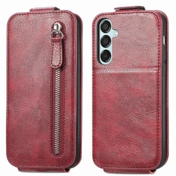 Чехол Cross Leather Ring Vertical Zipper Wallet для Samsung Galaxy M15 - красный