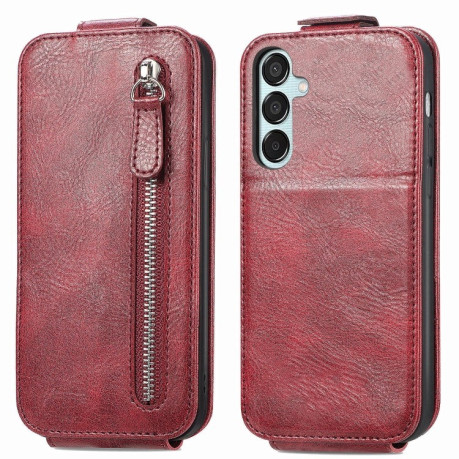 Чохол Cross Leather Ring Vertical Zipper Wallet для Samsung Galaxy M15 - червоний