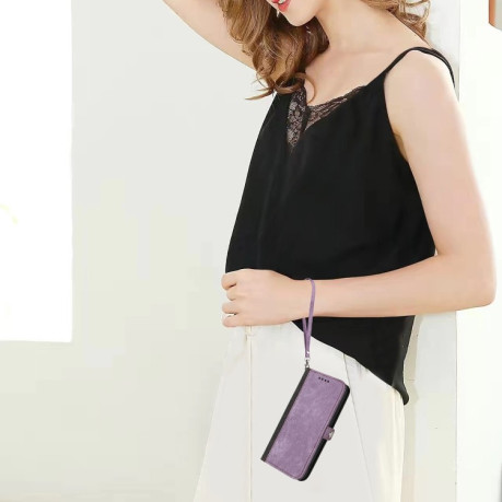 Чехол-книжка Buckle Double Fold Hand Strap Leather на OnePlus 12 - фиолетовый