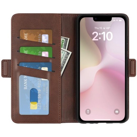 Чехол-книжка Dual-side Magnetic Buckle для iPhone 16e - коричневый