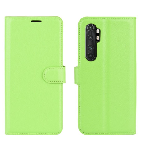 Чехол-книжка Litchi Texture на Xiaomi Mi Note 10 Lite - зеленый