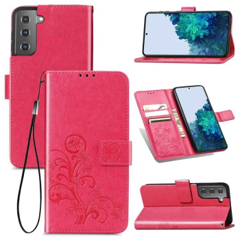 Чохол-книжка Four-leaf Clasp Embossed Samsung Galaxy S22 5G - пурпурно-червоний