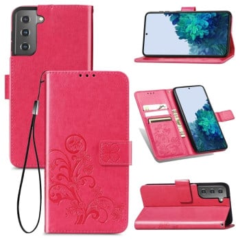 Чехол-книжка Four-leaf Clasp Embossed Buckle на Samsung Galaxy S21 - красный