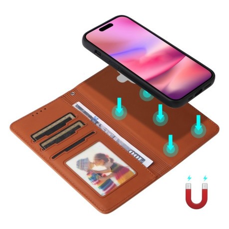 Чехол-книжка BETOPNICE BN-005 2 in 1 Detachable Imitate Genuine Leather для iPhone 16 - коричневый