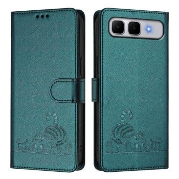 Чехол-книжка с тиснением Cat Rat защитой от сканирования RFID для Infinix Smart 10 Plus — павлиново-зелёный