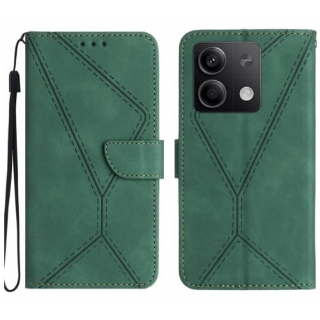 Чехол-книжка Stitching Embossed Leather для Xiaomi Redmi Note 13 4G Global - зеленый