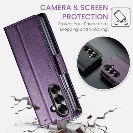 Чехол-книжка CaseMe 023 Butterfly Buckle Litchi Texture RFID Anti-theft Leather для Samsung Galaxy Fold 7 - фиолетовый