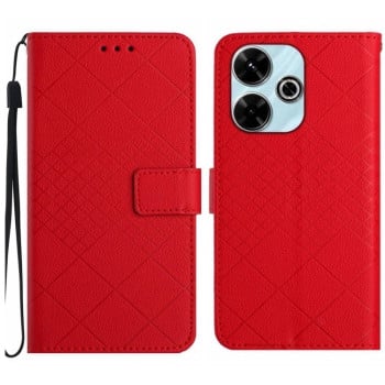 Чехол-книжка Rhombic Grid Texture для Xiaomi Redmi 13 4G Global - красный