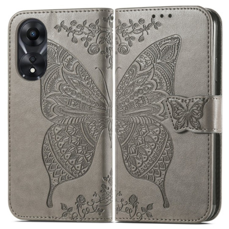 Чехол-книжка Butterfly Love Flower Embossed для OPPO A58 4G - серый