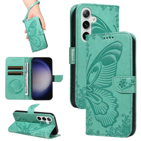 Чохол-книжка Swallowtail Butterfly Embossed Leather для Samsung Galaxy S25+ / S24+ 5G - зелений