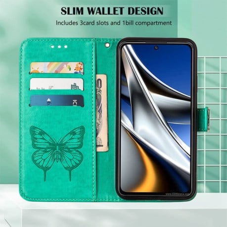 Чехол-книжка Embossed Butterfly для Xiaomi Poco M4 Pro 4G - зеленый