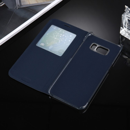 Чехол-книжка Litchi Texture Display ID на Samsung Galaxy S8 Plus - темно-синий