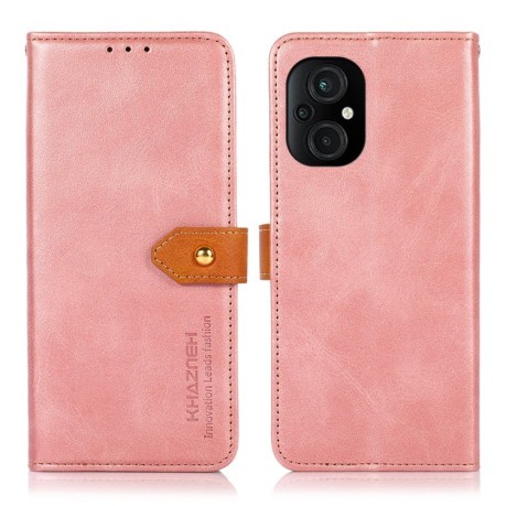 Чехол-книжка KHAZNEH Dual-color Cowhide для Xiaomi Poco M4 5G/M5 5G - розовое золото