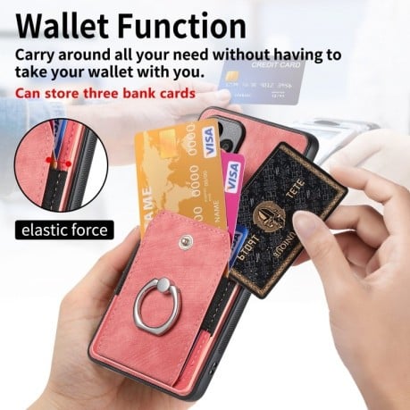 Чехол Retro Skin-feel Ring Multi-card Wallet для Realme C53/C51 - розовый