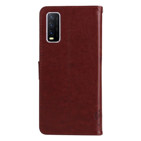 Чехол-книжка Cat Embossing Pattern на Vivo Y11s/Y12A/Y12s/Y20/Y20A/Y20s/Y20G/Y20SG - кофейный