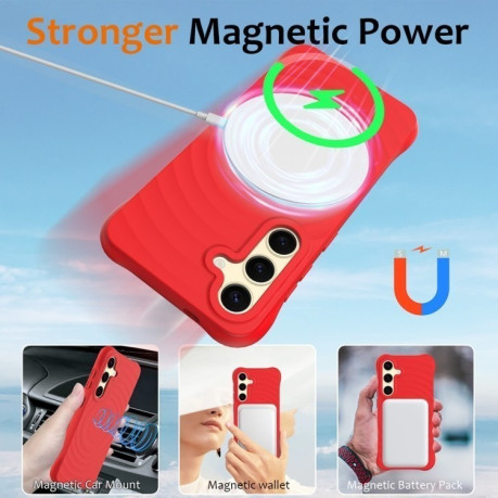 Противоударный чехол Wave Texture MagSafe Magnetic Liquid Silicone для Samsung Galaxy S24 FE 5G - красный