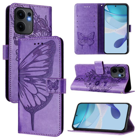 Чехол-книжка Embossed Butterfly для OPPO Reno13 F/Reno13 FS- фиолетовый