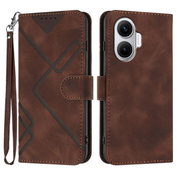 Чехол-книжка Line Pattern Skin Feel Leather для Xiaomi Poco F7 - кофейный