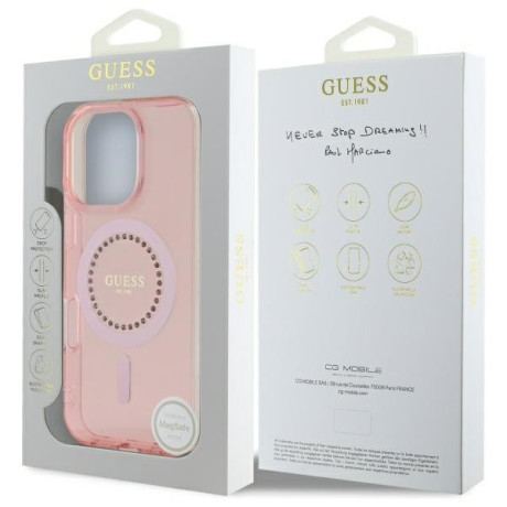 Оригинальный чехол Guess IML Rhinestones MagSafe для iPhone 16 Pro Max - Pink