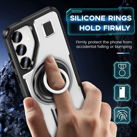 Протиударний чохол Ring Holder Carbon Fiber PC Hybrid TPU  для Samsung Galaxy S25+ 5G - білий