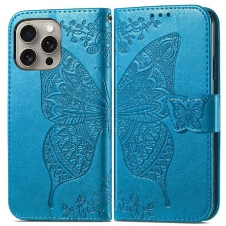 Чохол-книжка Butterfly Love Flower Embossed для iPhone 16 Pro Max - синій