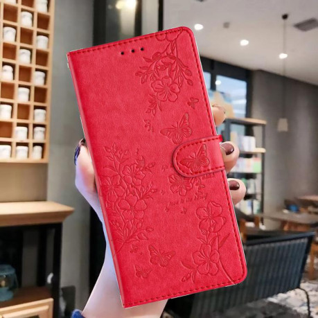 Чохол-книжка Butterflies and Flowers Leather для Redmi Note 14 4G 164.84mm - червоний