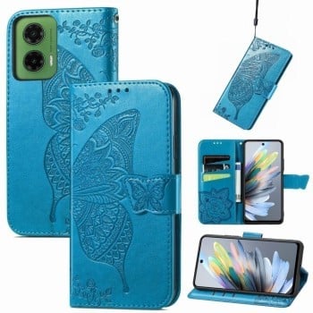 Чехол-книжка Butterfly Love Flower Embossed для Motorola Moto G35 - синий