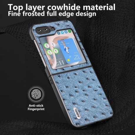 Протиударний шкіряний чохол ABEEL Genuine Leather Ostrich Texture для Samsung Galaxy Flip 5 - синій