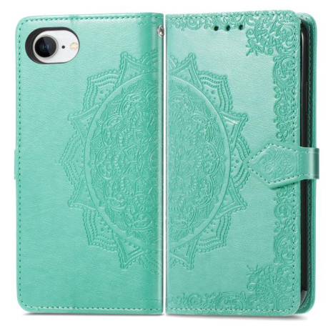 Чехол-книжка Mandala Embossing Pattern на iPhone 16e - зеленый