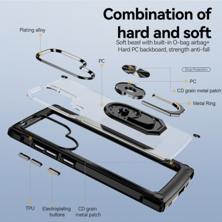 Противоударный чехол Acrylic Ring Holder на Samsung Galaxy S25 Ultra 5G - черный