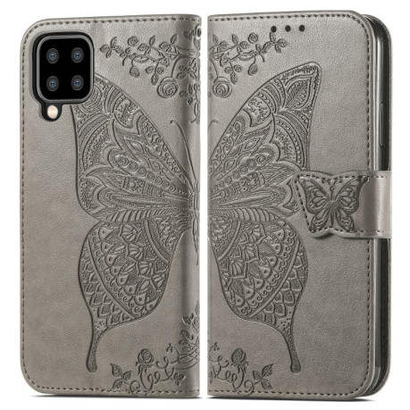 Чехол-книжка Butterfly Love Flower Embossed на Samsung Galaxy M32/A22 4G - серый