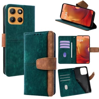 Чохол-книжка Color Stitching Skin Feel із захистом від сканування RFID та магнітним хлястиком на Motorola Moto G15 / G15 Power - зелений