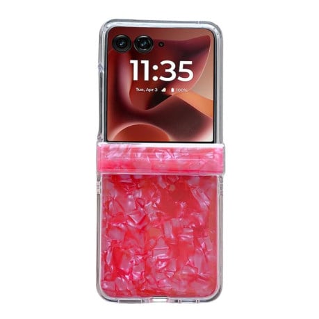 Противоударный чехол Three-piece Set Pearlescent Shell Texture на Motorola Razr 60 Ultra - червоний