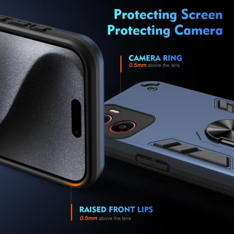 Ударозащитный чехол Shockproof Metal Ring Holder для Motorola Moto G05 - синий
