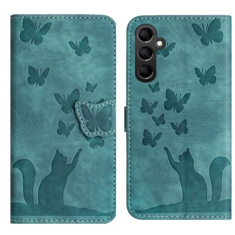 Чохол-книжка з тисненням Butterfly Cat м'яка фактура з магнітним хлястиком на Samsung Galaxy S25 FE 5G - блакитний