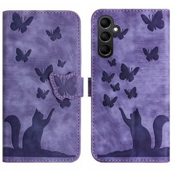 Чехол-книжка Cat Embossing Pattern на Samsung Galaxy A35 - фиолетовый