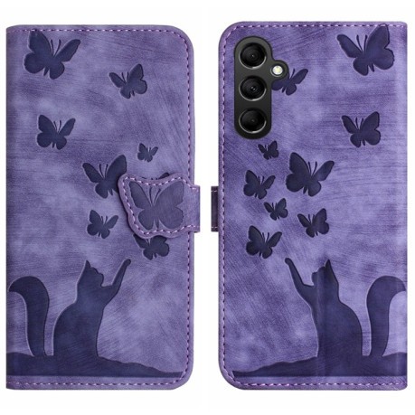Чехол-книжка Cat Embossing Pattern на Samsung Galaxy A55 - фиолетовый