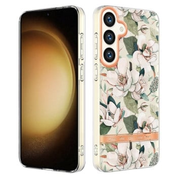 Противоударный чехол Flowers and Plants гибрид твердого и мягкого материала для Samsung Galaxy S24 5G - Gardenia
