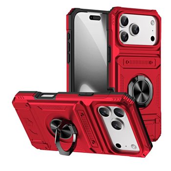 Ударостійкий чохол Shockproof Card Slot Phone Case with Metal Ring Holder на iPhone 18 Pro Max / 17 Pro Max — червоний