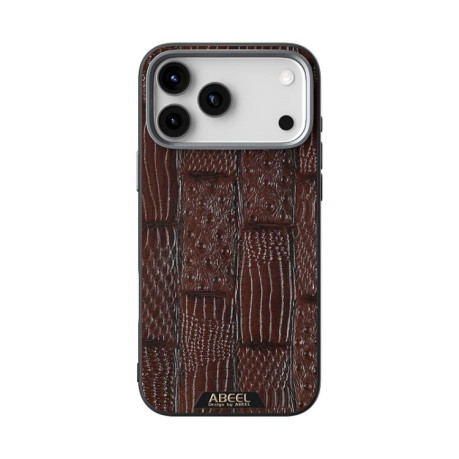 Ультратонкий чехол ABEEL Beast Pattern 6D Micro-Embossed MagSafe Genuine Leather на iPhone 17 Pro - коричневый