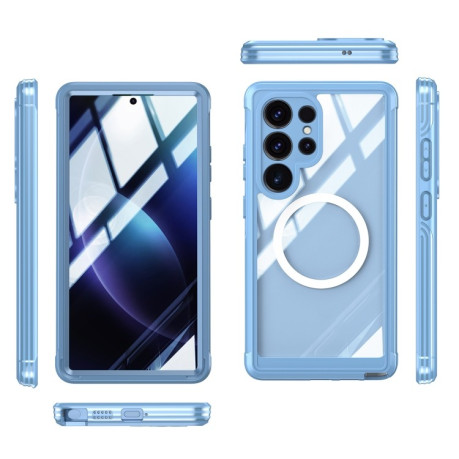 Противоударный стеклянный чехол Tempered Glass MagSafe для Samsung Galaxy S25 Ultra 5G - голубой