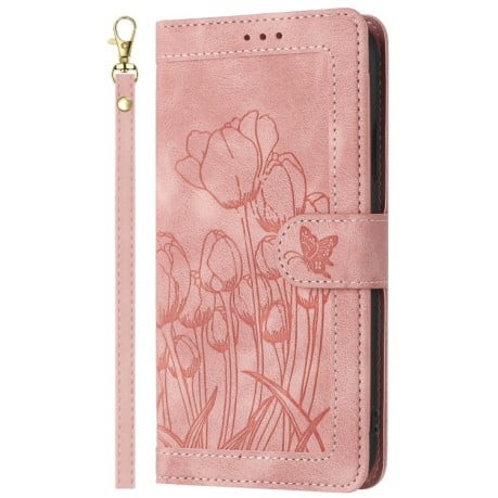 Чохол-книжка Tulips Embossed Leather для iPhone 16e - рожевий