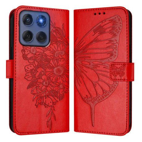 Чохол-книжка Embossed Butterfly на Motorola Edge 5G 2025 / 60 Fusion 5G - червоний
