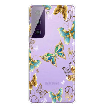 Противоударный чехол Colored Drawing Clear на Samsung Galaxy S21- Gold Butterflies