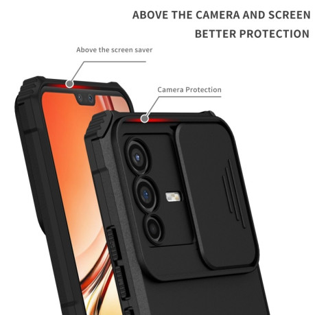 Противоударный чехол Stereoscopic Holder Sliding для Vivo V23 5G - черный
