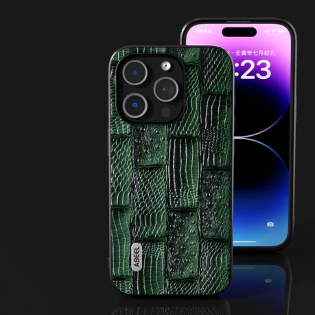 Чехол ABEEL Genuine Leather Mahjong Pattern для iPhone 15 Pro Max black - зеленый
