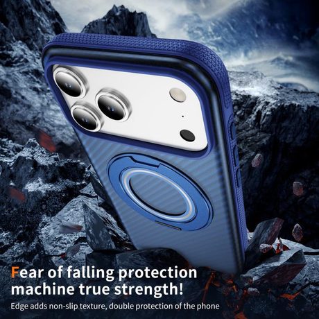 Карбоновий чохол Carbon Fiber Gear Holder C Type з тримачем та MagSafe на iPhone 18 Pro Max / 17 Pro Max — прозорий синій/королівський синій