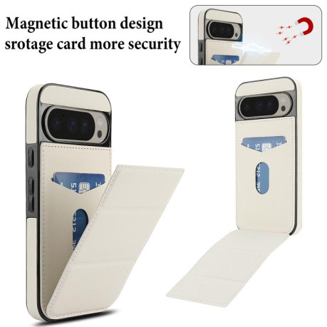 Противоударный чехол Tri-fold Holder Leather Phone Case with Card Slot для Google Pixel 9 / 9 Pro - белый
