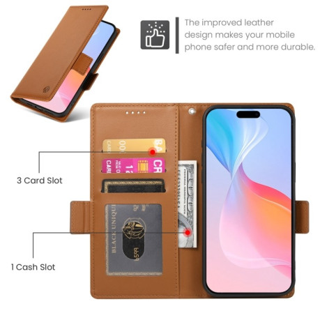 Чехол-книжка Side Buckle Magnetic Frosted Leather для iPhone 16 Pro - коричневый