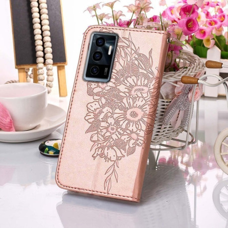Чехол-книжка Embossed Butterfly для Vivo S10e 5G/V23e 4G/V23E 5G/Y75 4G - розовое золото